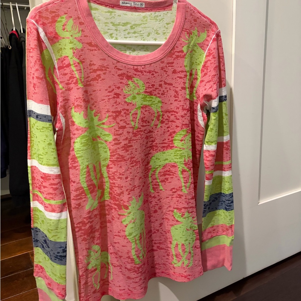 Pink and Green Patterned Short Sleeve Top